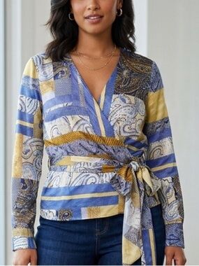 SILVIA TCHERASSI Honey Silk Flower-Print Long-Sleeve Tie Blouse (123)